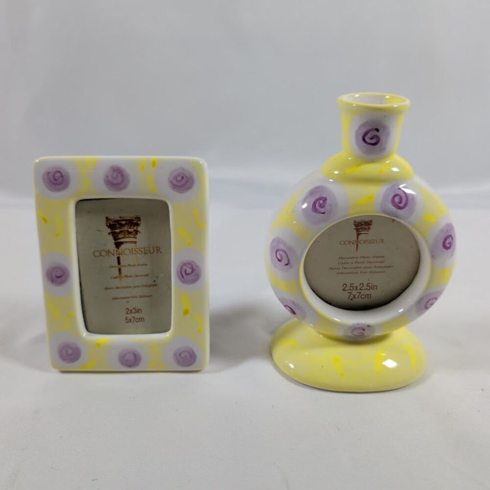 Connoisseur Hand Painted Ceramic Picture Frames Set of 2 Yellow Purple Floral